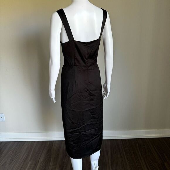 90’s Style Black Slip Midi Dress With Leg Slit - Picture 4 of 8